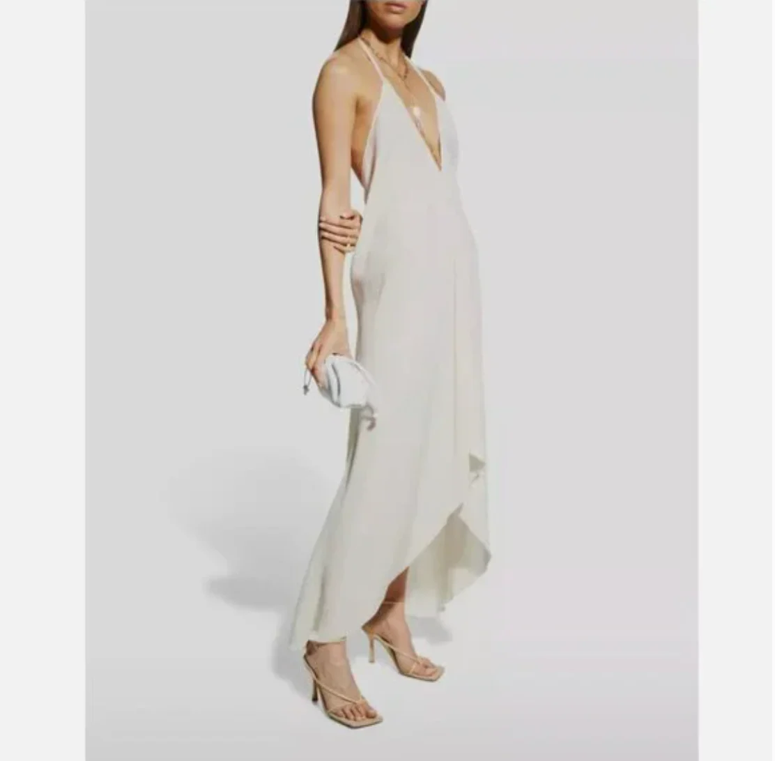 Aeron Women's Off White Sarla Open-Back Asymmetric Dress