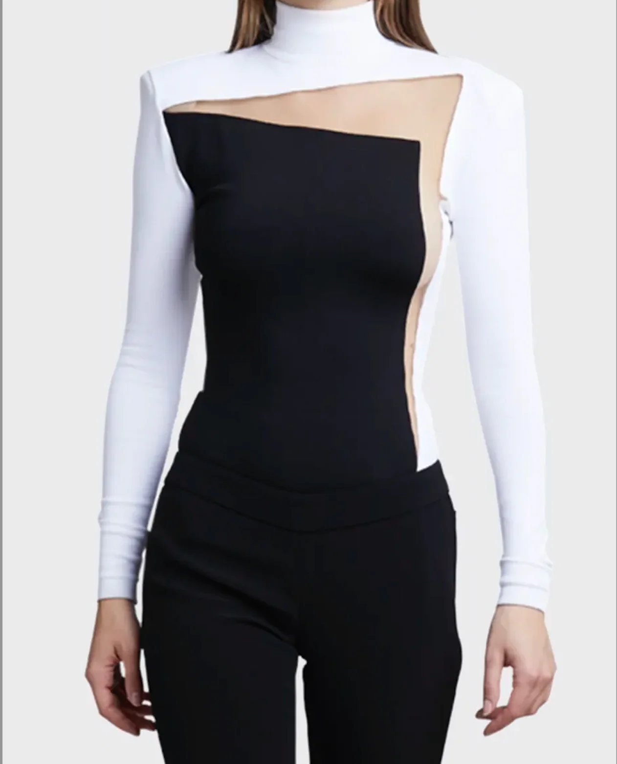 Balmain Mock-Neck Two-Suit Illusion Bodysuit