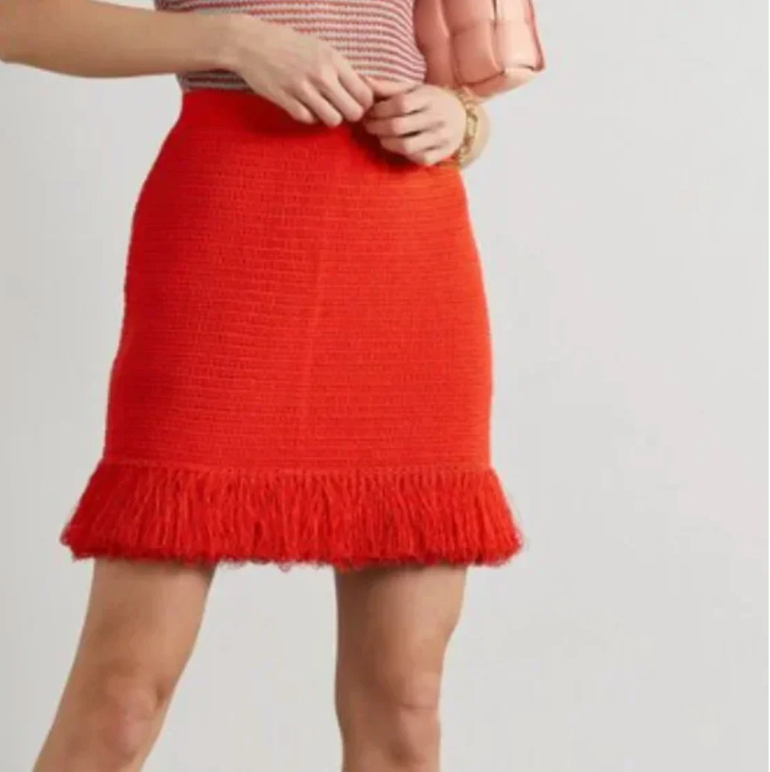 Bottega Veneta Fringed Open Knit Cotton Blend Mini Skirt