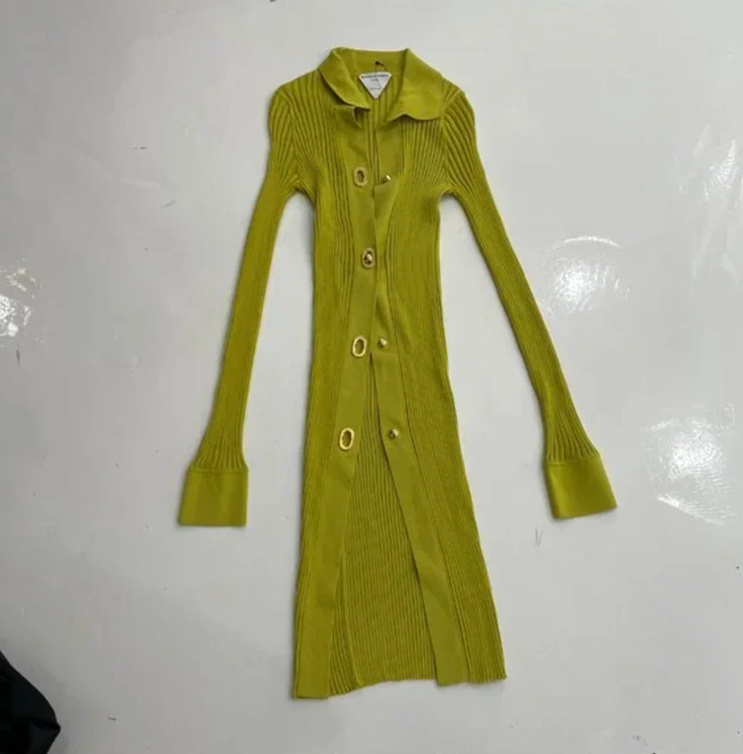 Bottega Veneta Green Silk Rib Shirt Dress - Image 4