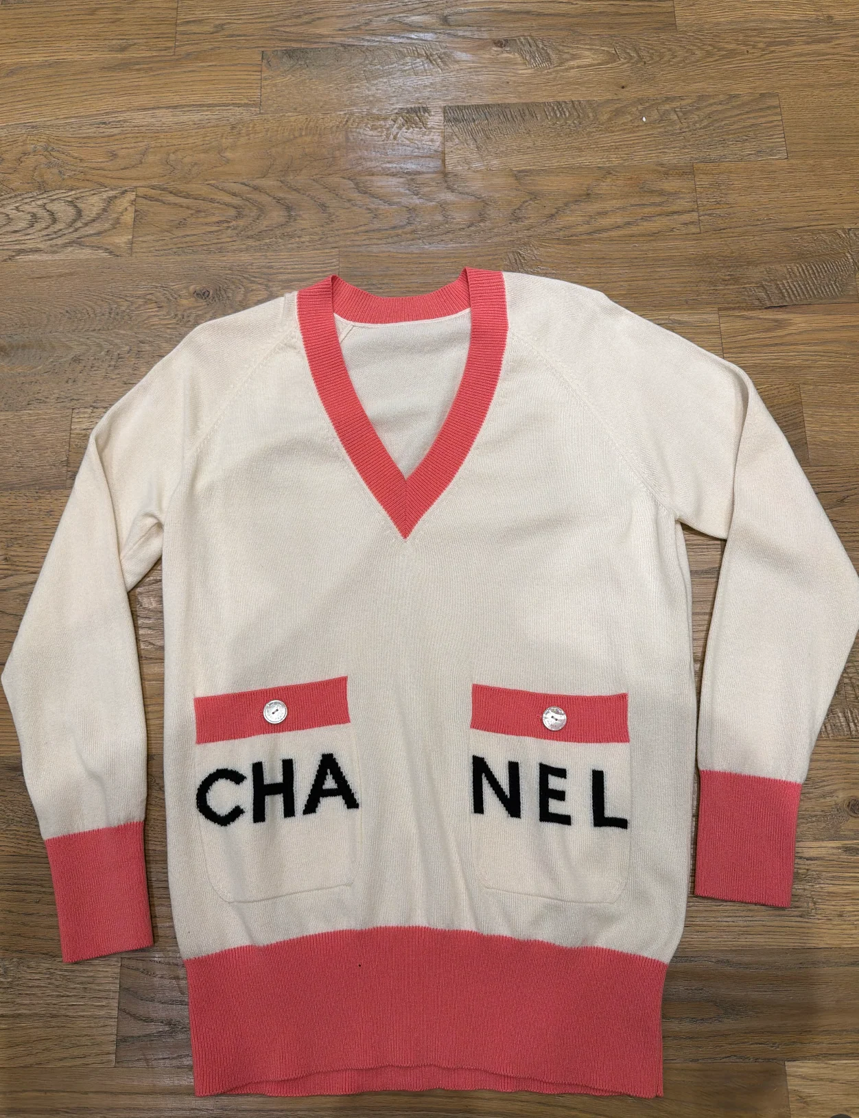 Chanel Cashmere Logo Runway Sweater White