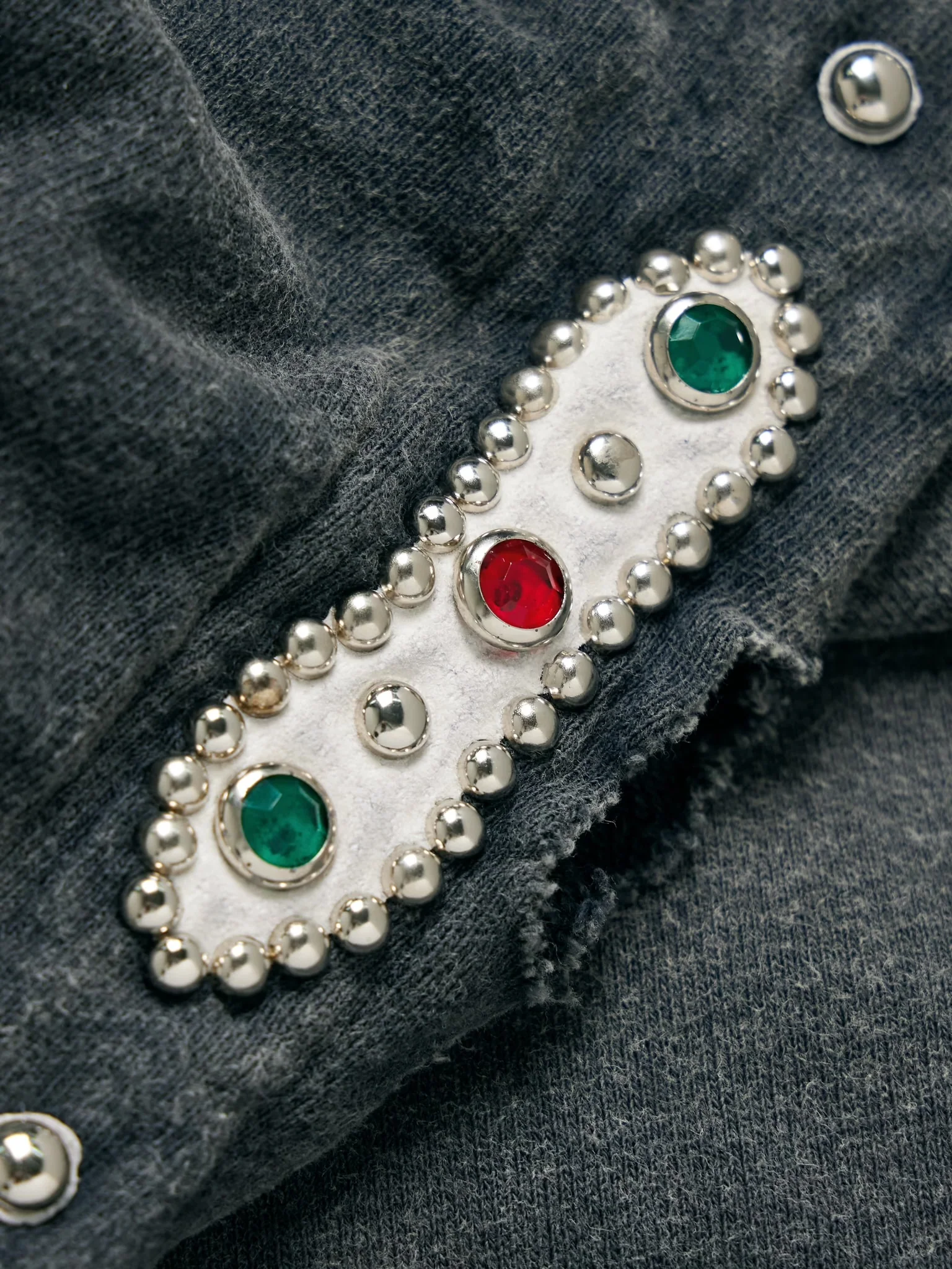 KAPITAL
Embellished Suede-Trimmed Distressed Cotton-Jersey Hoodie - Image 2