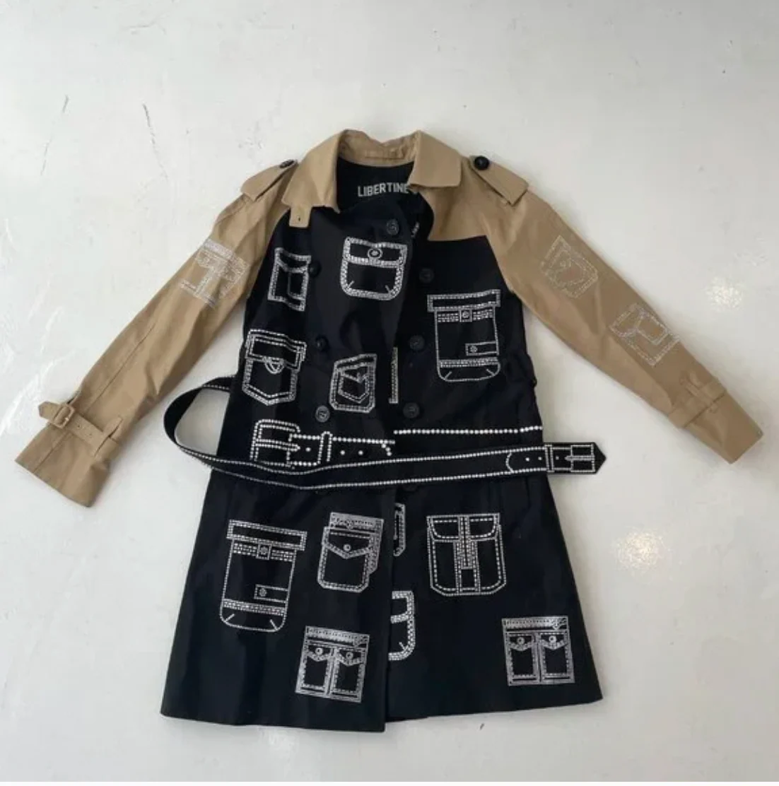 Libertine Pocket Talk Crystal Belted Trench Coat