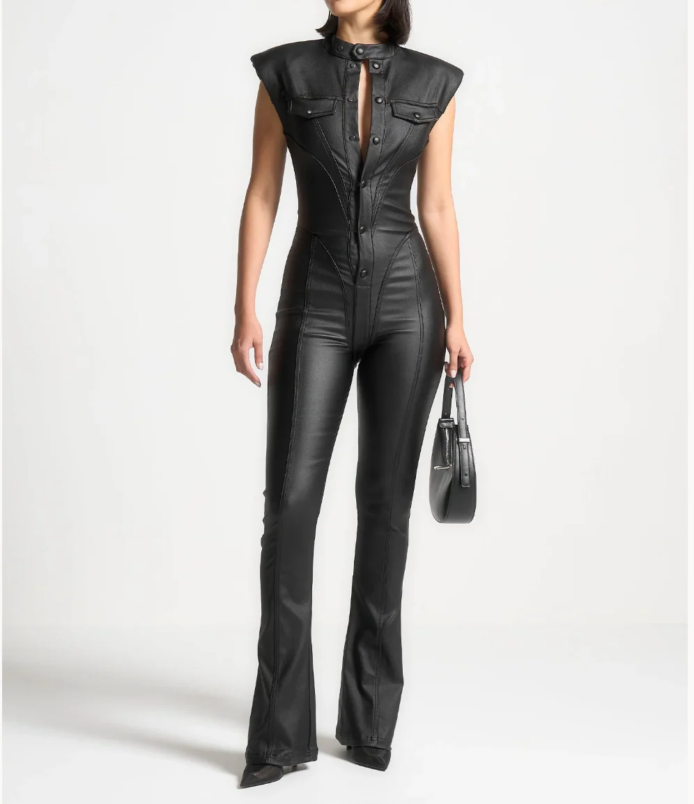 Manière De Voir Wax Coated Denim Jumpsuit