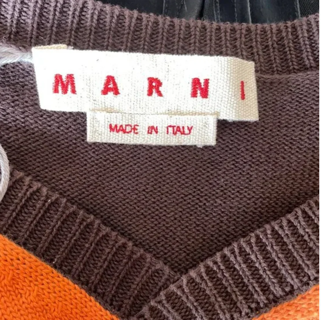 Marni Orange & Brown Logo V-Neck Sweater - Image 2