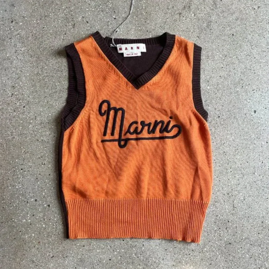 Marni Orange & Brown Logo V-Neck Sweater - Image 4