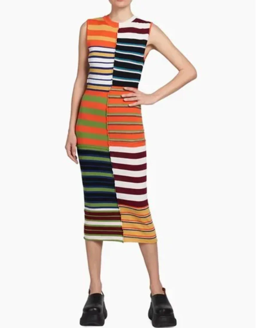 Marni Sleeveless Striped Wool Midi-Dress