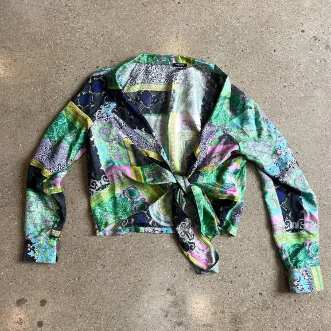 Versace Barocco tie front wrap silk top - Image 3